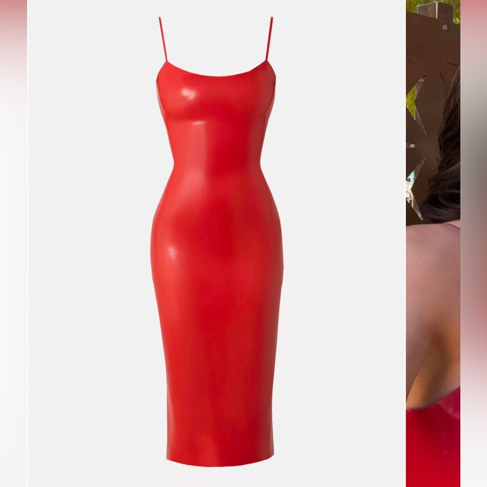 Poster Girl Whistle Latex Dress Red Sz Sm